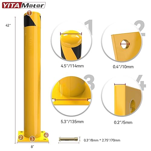 Miniatura 9 de YITAMOTOR Poste de bolardo de seguridad, bolardos de acero de 48 x 4.5 pulgadas, bolardo de estacionamiento para almacén, amarillo, paquete de 1