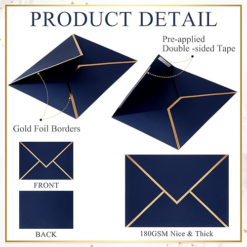Miniatura 4 de Epakh Paquete de 100 sobres A7 con borde dorado de 5 x 7 pulgadas, sobres para invitaciones, solapa en V, autoadhesivos, correo grueso para oficina,