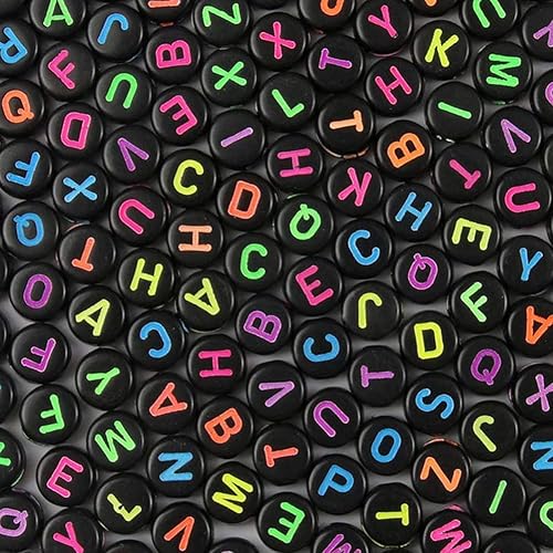 Miniatura 28 de 1200 cuentas del alfabeto de 0.157 x 0.276 pulgadas, redondas, blancas, acrílicas, negras, para pulseras y fabricación de joyas Cuentas blancas