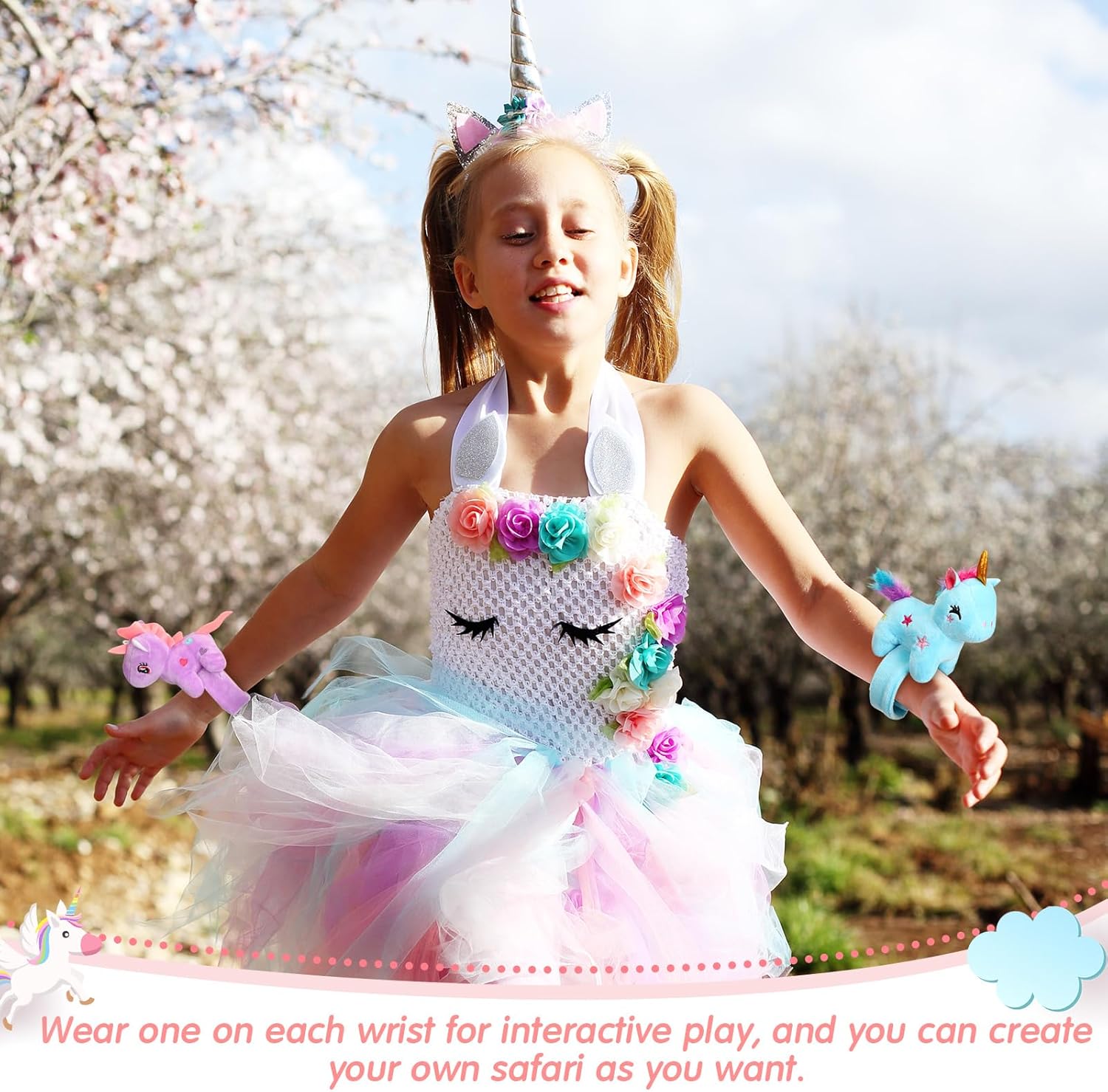 12 Pcs Unicorn Slap Bracelets Plush Animal Bracelets Bulk 8 Inch Furry Slap Band Stuffed Animals for Boys Girls Unicorn Party Favors Birthday Gifts