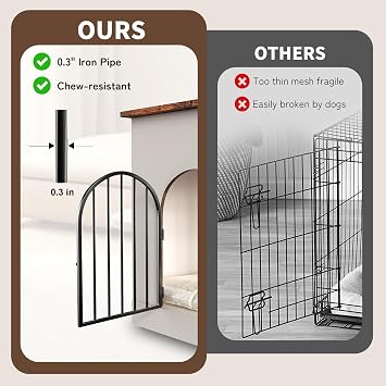 XXL Dog Crate Furniture, 120cm Dog Cage with Cushion, Barn Door White Brown | Wooden Dog Crate with 3 Door, Indoor Dog Kennel, End Table, for Large Extra Large Dogs