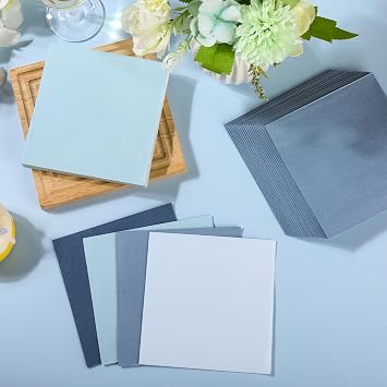 100Pcs Dusty Blue Disposable Cocktail Paper Napkins | Gradient Blue, 4 Colors, 5in,Cocktail Napkins for Fathers Day Birthday Baby Shower Anniversary Reception Party Supplies