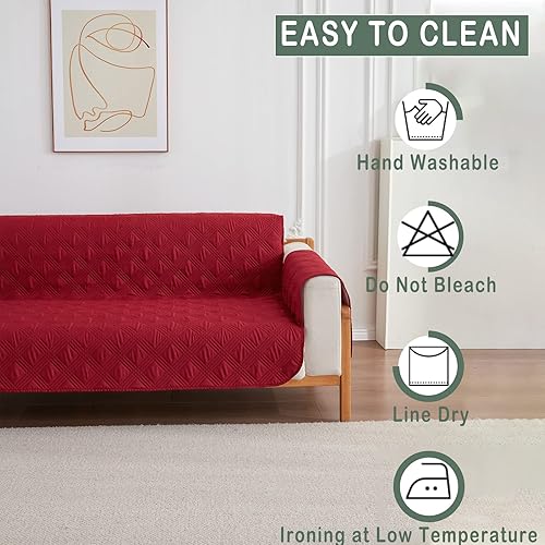 Miniatura 5 de Qubjus Funda de sofá reversible para sofá de 3 cojines, lavable, protector de muebles con correas elásticas para mascotas, perros, niños (borgoña,