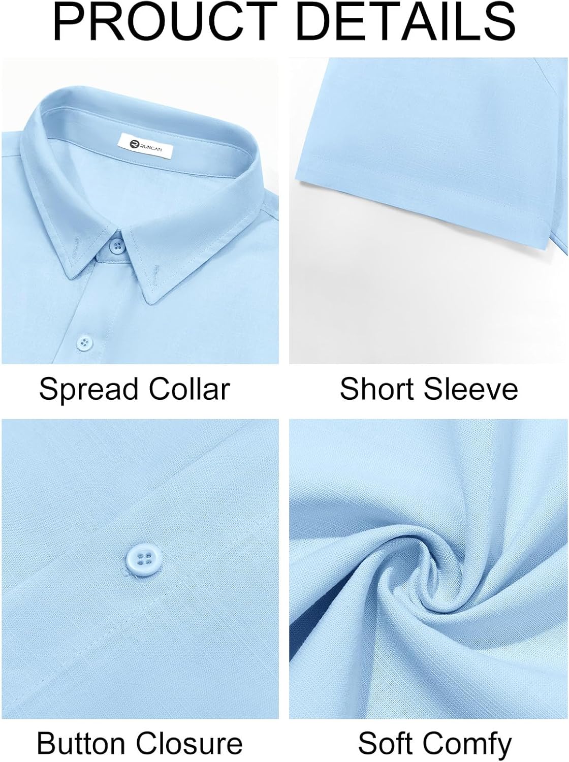 Runcati Mens Button Down Linen Shirts Short Sleeve Casual Collared Summer Beach Untucked Tops - Image 5