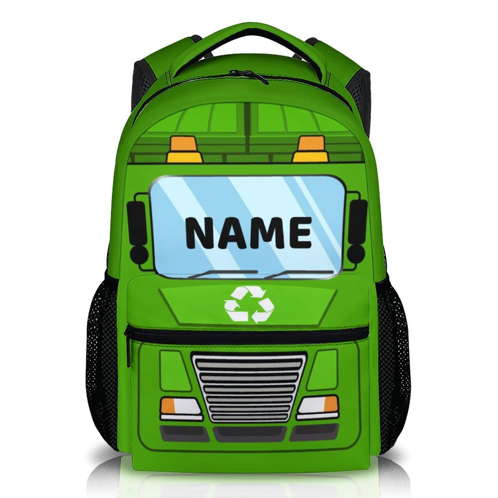 School Backpacks for Children, Custom Name 17" Garbage Truck Backpack for Kids Boys, Lightweight Cool Truck Bookbag Gifts for Kindergarten Primary,