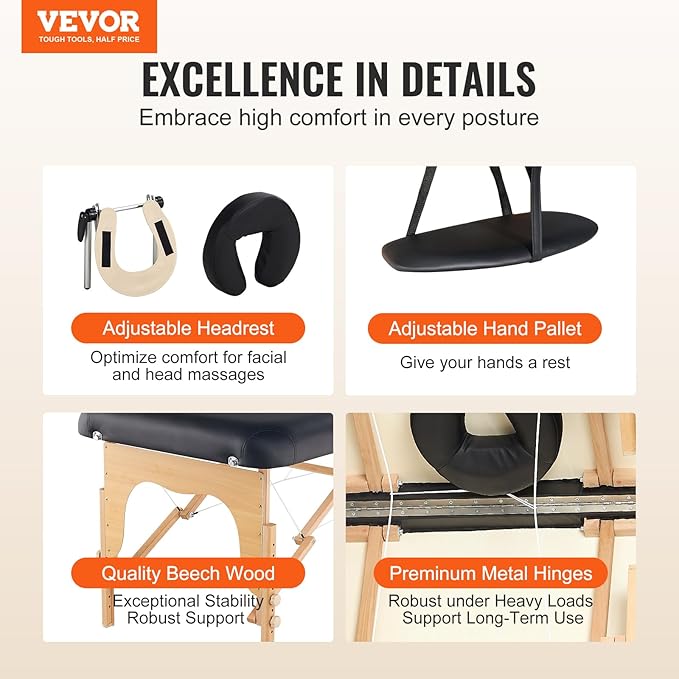 Camilla de Masaje Plegable Portátil 30 Pulgadas Ancho 750 lb miniatura 8