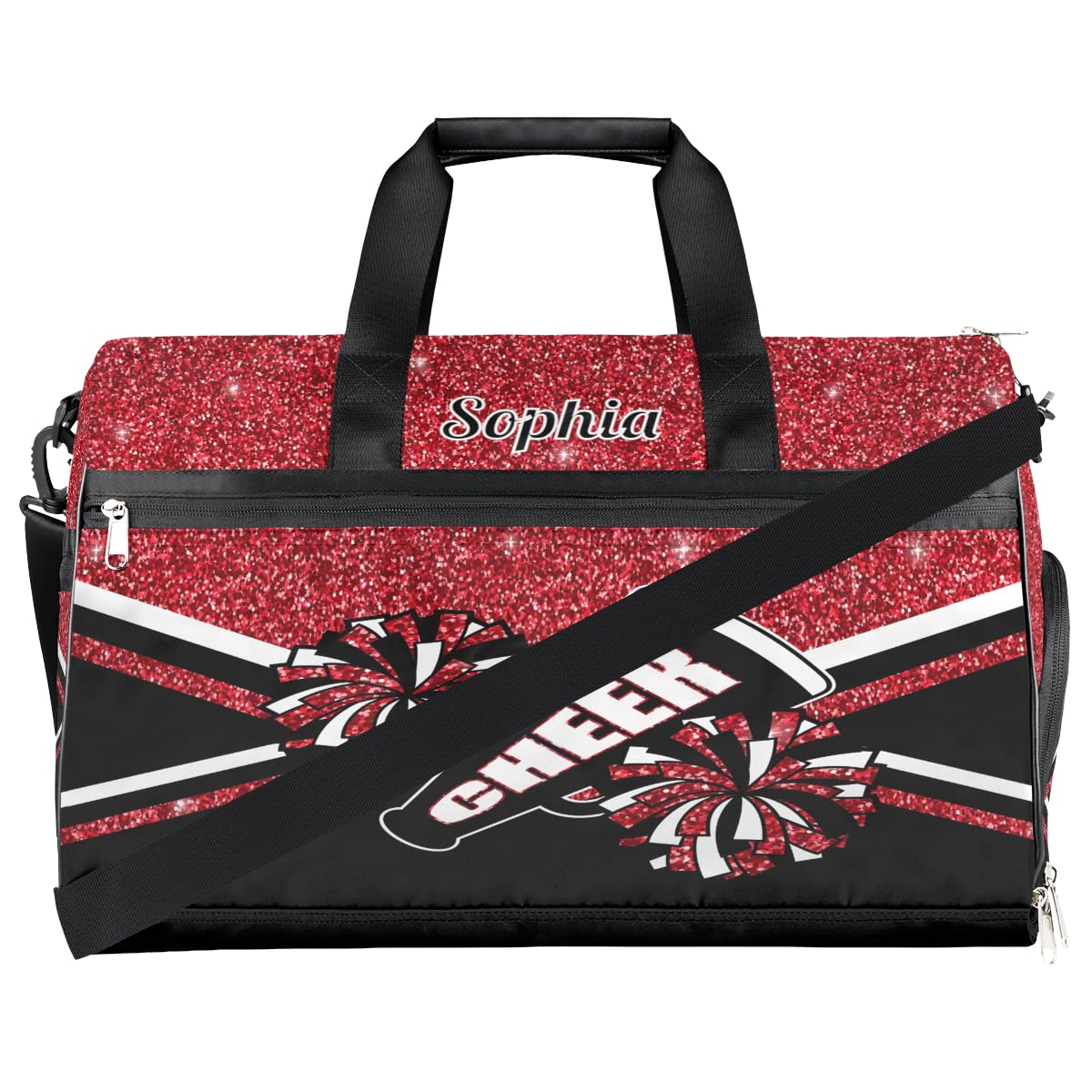 Personalized Cheer Bag Dance Bag for Girl Woman,Custom Gym Bag Sport Duffle Bag Overnight Bag With Shoes Compartment Glitter Red Cheerleading