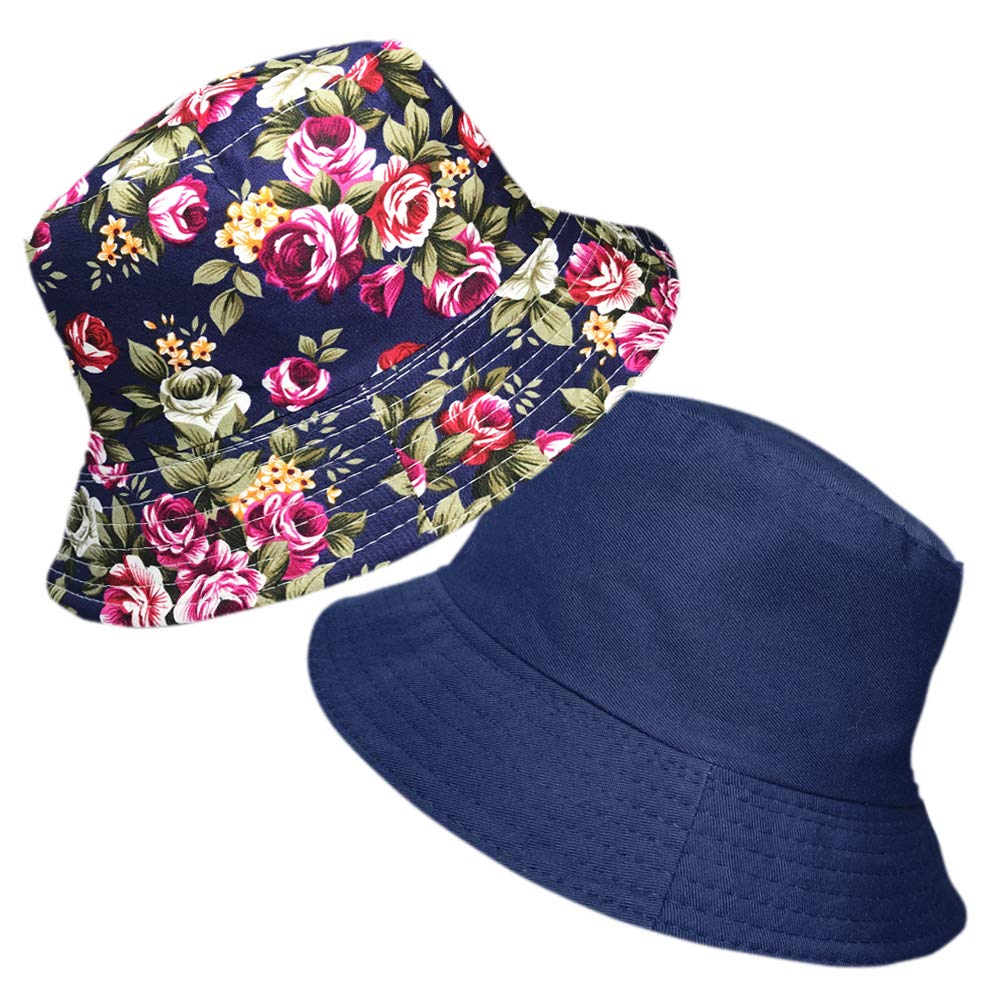 TOSKATOK® UPF 50+ Ladies Reversible Floral Cotton Bush Bucket Sun Hat-Navy