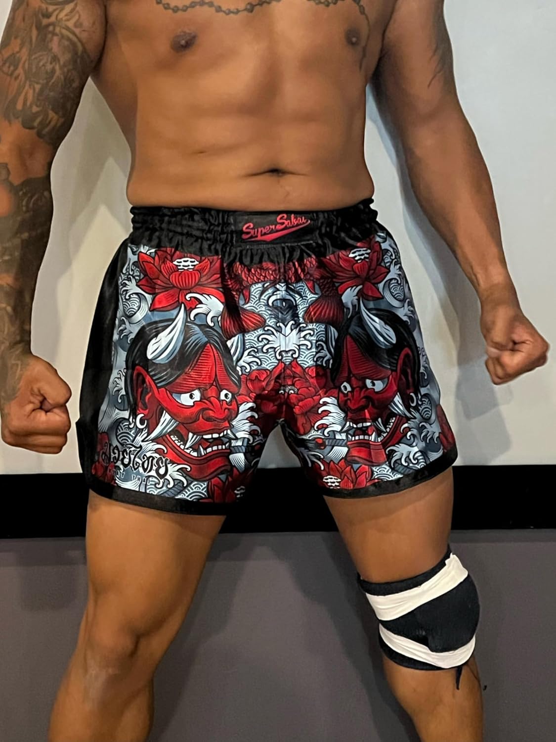 Generic Muay Thai Shorts for Men Devil's Koi Oni Mask Demon Boxing Trunks