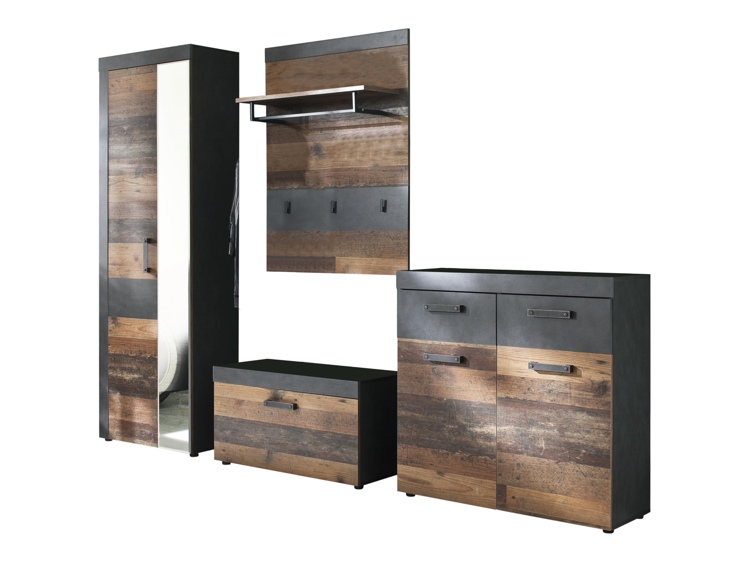 Trendteam Smart Living Indy Garderobenkombination Eiche/Grau 265 x 192 x 37 cm