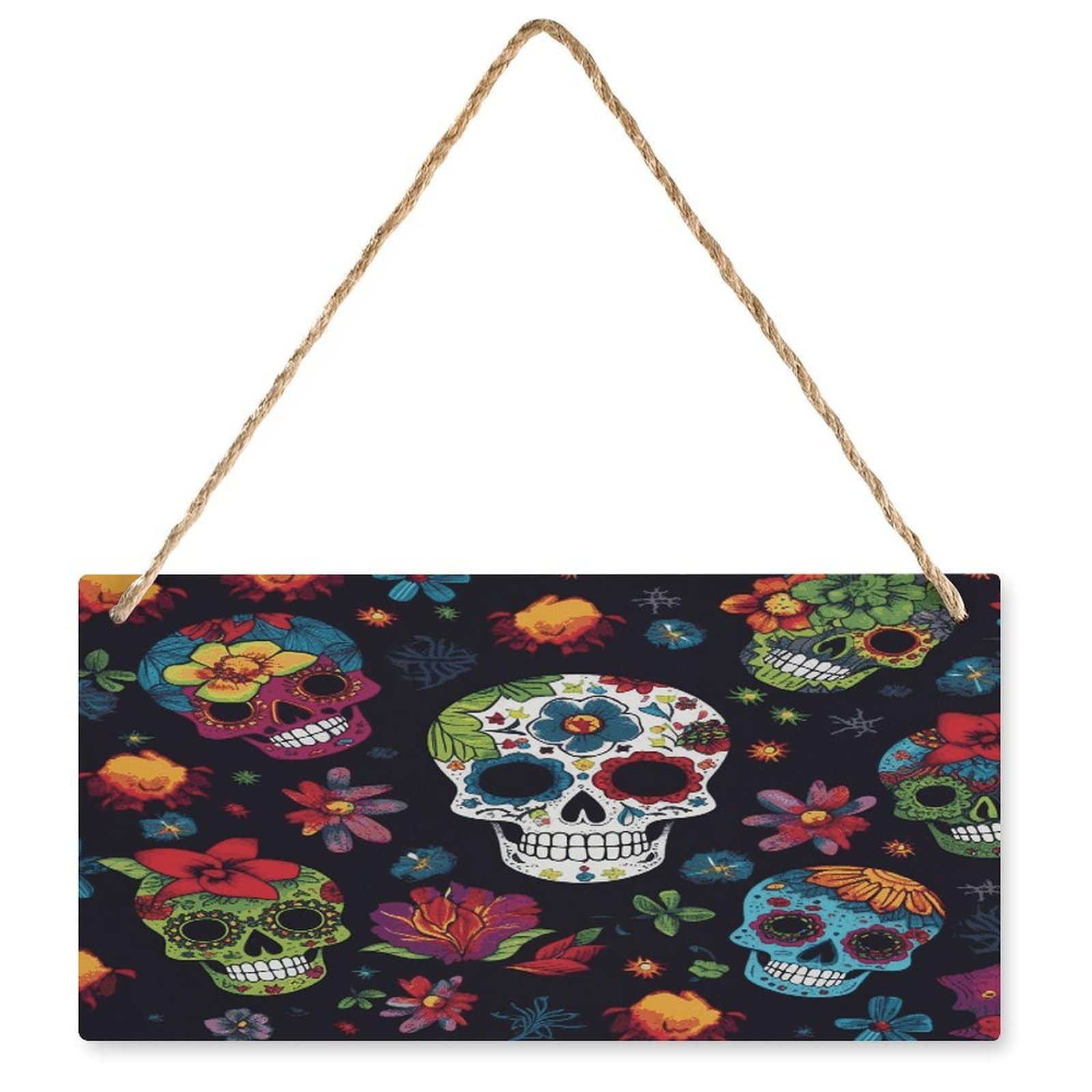 Fodpand Style Flower Cactus Sugar Skull Wall Art Wooden Hanging Sign Decor, Artwork For Wall Decoration, Funny Plaque For Bedroom Kitchen Living Room Home Decoration 9.8 X 4.9 Inch