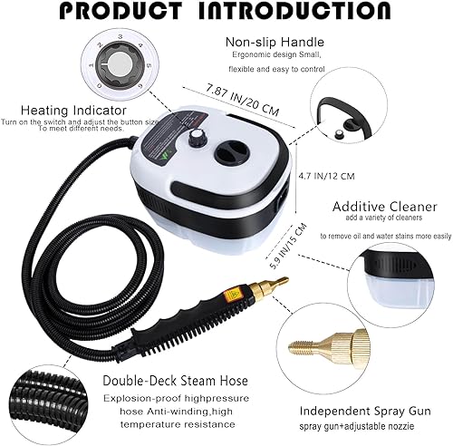 Miniatura 7 de HCCTWOOW Limpiador de vapor de mano de 2500 W, vaporizador presurizado de alta temperatura para limpieza, limpieza a vapor portátil de 33.8 fl oz