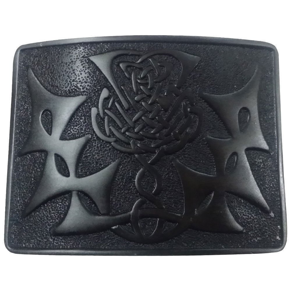 Metallic kilt belt buckle for Men. Celtic Knot work belt buckle. Available in Black Finish Color.