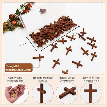 Mr. Pen- Wooden Pocket Cross Charms, 60 pcs, 10 m Rope & Threader