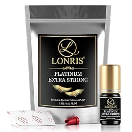 8-9 Weeks Retention/Volume Eyelash Extension Glue/Platinum Extra Strong LONRIS Lash / 0.5-1 Sec Drying time/Maximum Bonding/Semi-Permanent Extensions Supplies/Professional Use Black Adhesive (10 ML)