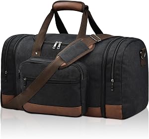 Litvyak Duffle Bag for Travel, Canvas Travel Duffel Bags Overnight Weekend Gym Carry On Luggage Bag for Men & Women (Black, 50L)