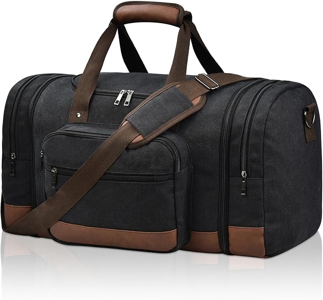 Litvyak Duffle Sac pour Voyage, Toile Voyage Sacs à Duffel Nuit Week-end Gym Transport sur sac à bagages pour les hommes & Femmes (Noir, 50L)