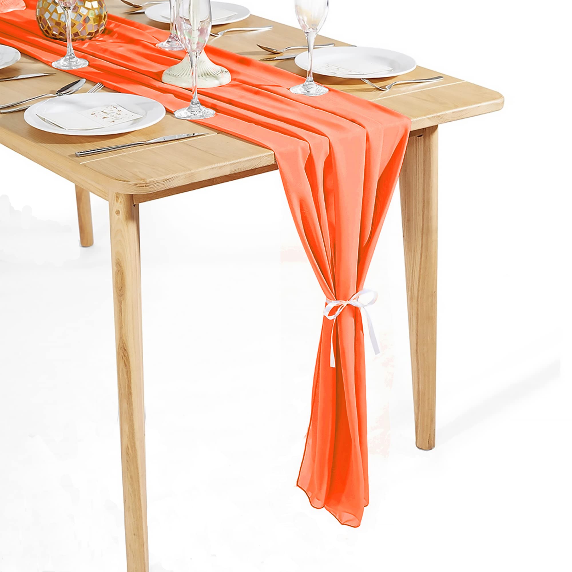 Time To Sparkle #13 Orange 2Pcs 10Ft Chiffon Table Runner Wedding Decor 28X120 Inches Gauze Table Runner Rustic Sheer Table Decor For Romantic Bridal Shower Baby Shower Birthday Party Orange