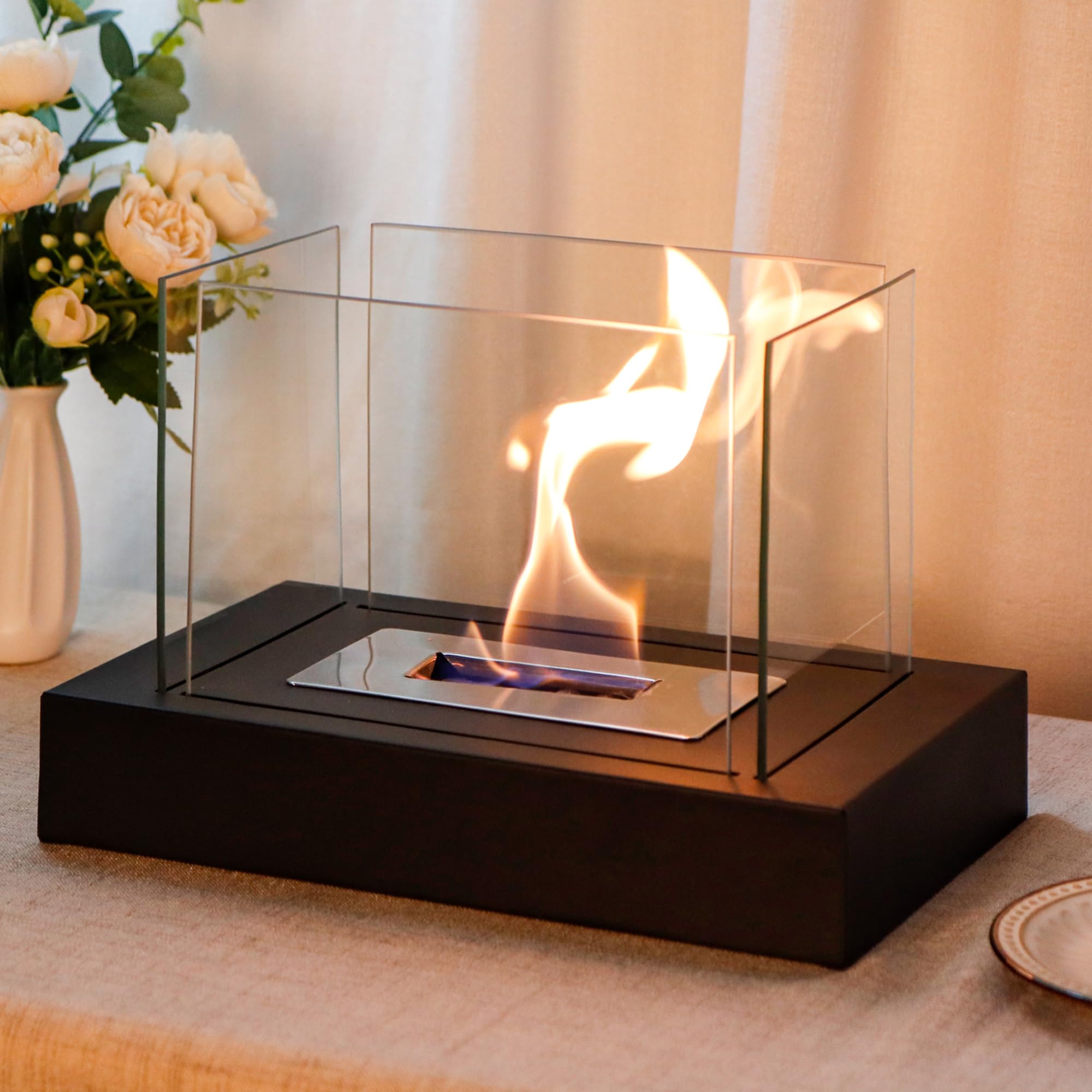JHY DESIGN Schwarz 35cm Breite Tisch-Kamin/Feuerschale für Terrasse