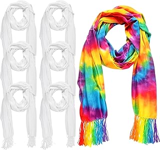 6 Pcs Blank White Cotton Scarf to Tie Dye, 26.8 x 78.7 in Full Cotton Scarf Bikini Cover up Wraps Tie Dye Fabric, Long Sun Protection Scarves for DIY Wax Dye, Plant Dye, Lightweight