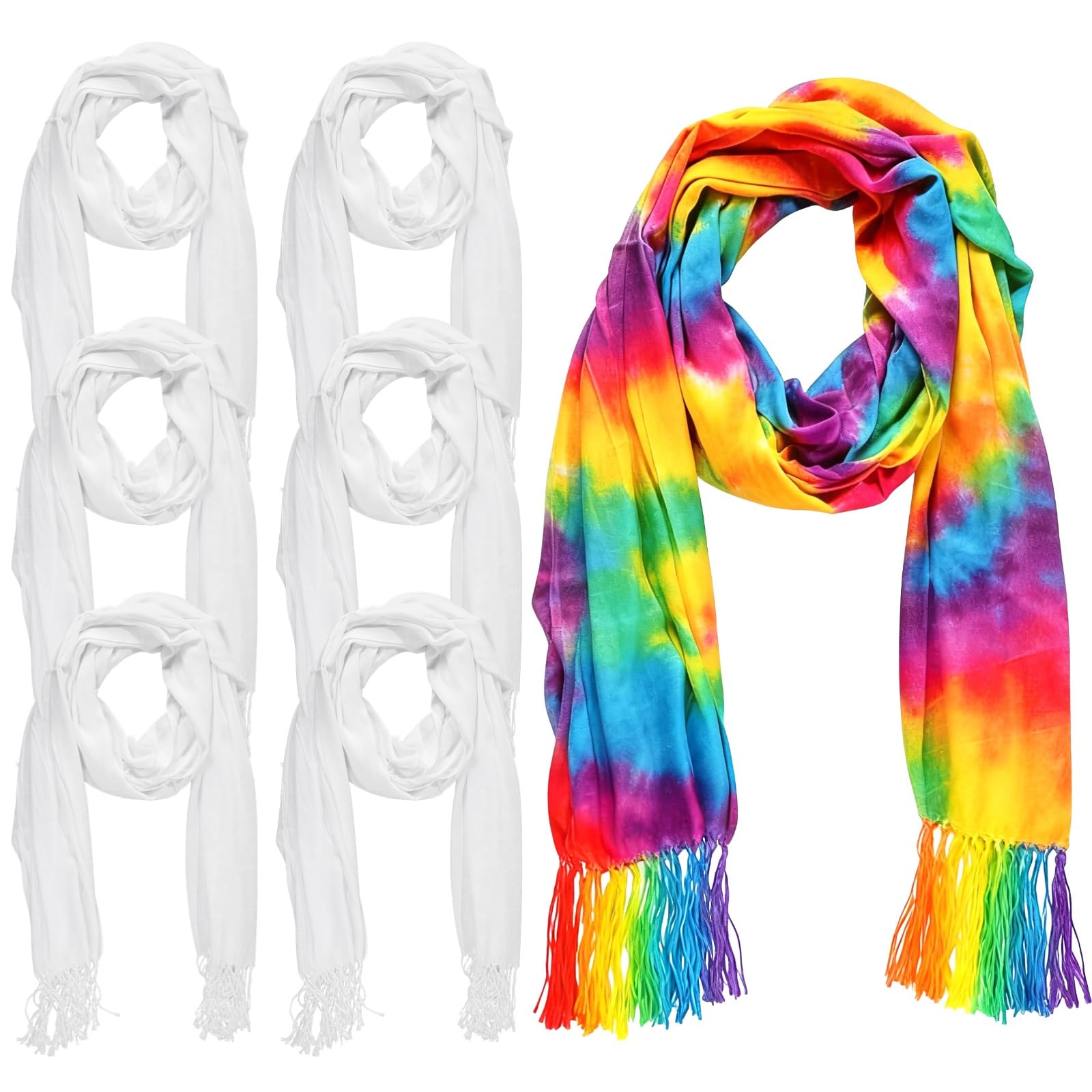 6 Pcs Blank White Cotton Scarf to Tie Dye, 26.8 x 78.7 in Full Cotton Scarf Bikini Cover up Wraps Tie Dye Fabric, Long Sun Protection Scarves for DIY Wax Dye, Plant Dye, Lightweight