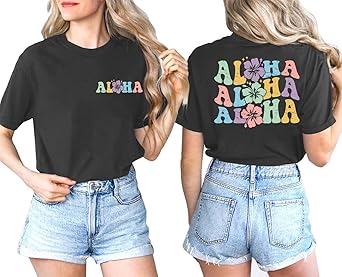 Hawaiian Shirt for Women Hawaii Family Vacation Graphic T-Shirt Summer Trip Vintage Tee Floral Tropical