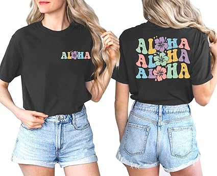 Hawaiian Shirt for Women Hawaii Family Vacation Graphic T-Shirt Summer Trip Vintage Tee Floral Tropical