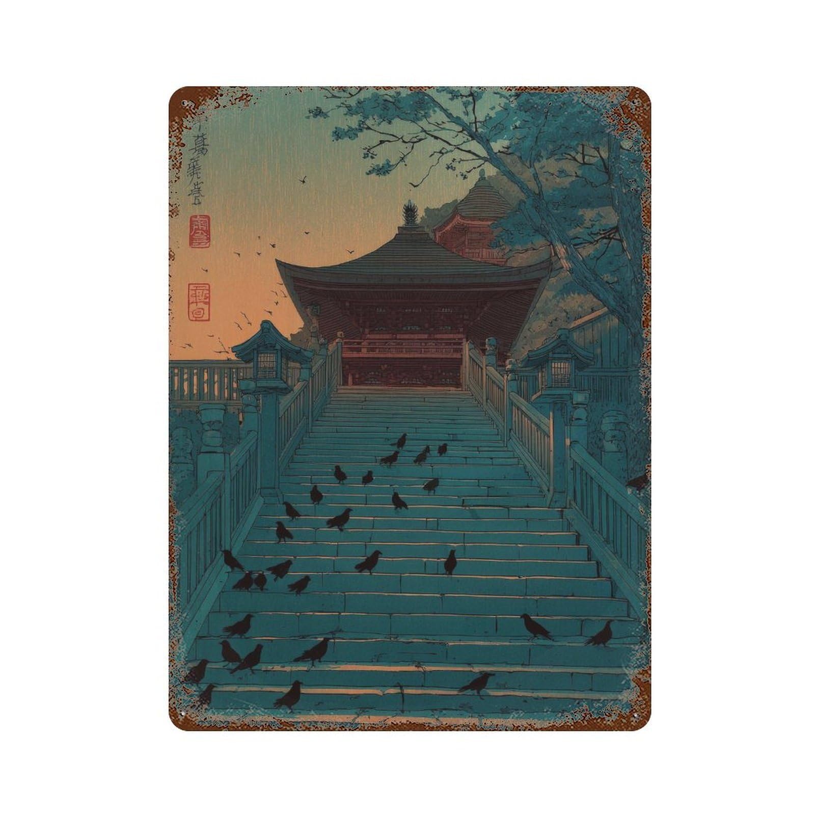 xiaoxiaoshen Temple Stairs. Ukiyo Wall Decor Art Metal Tin Poster Modern Home Decor Art Home Bar Shop Decorations Vintage Sign 40x30cm