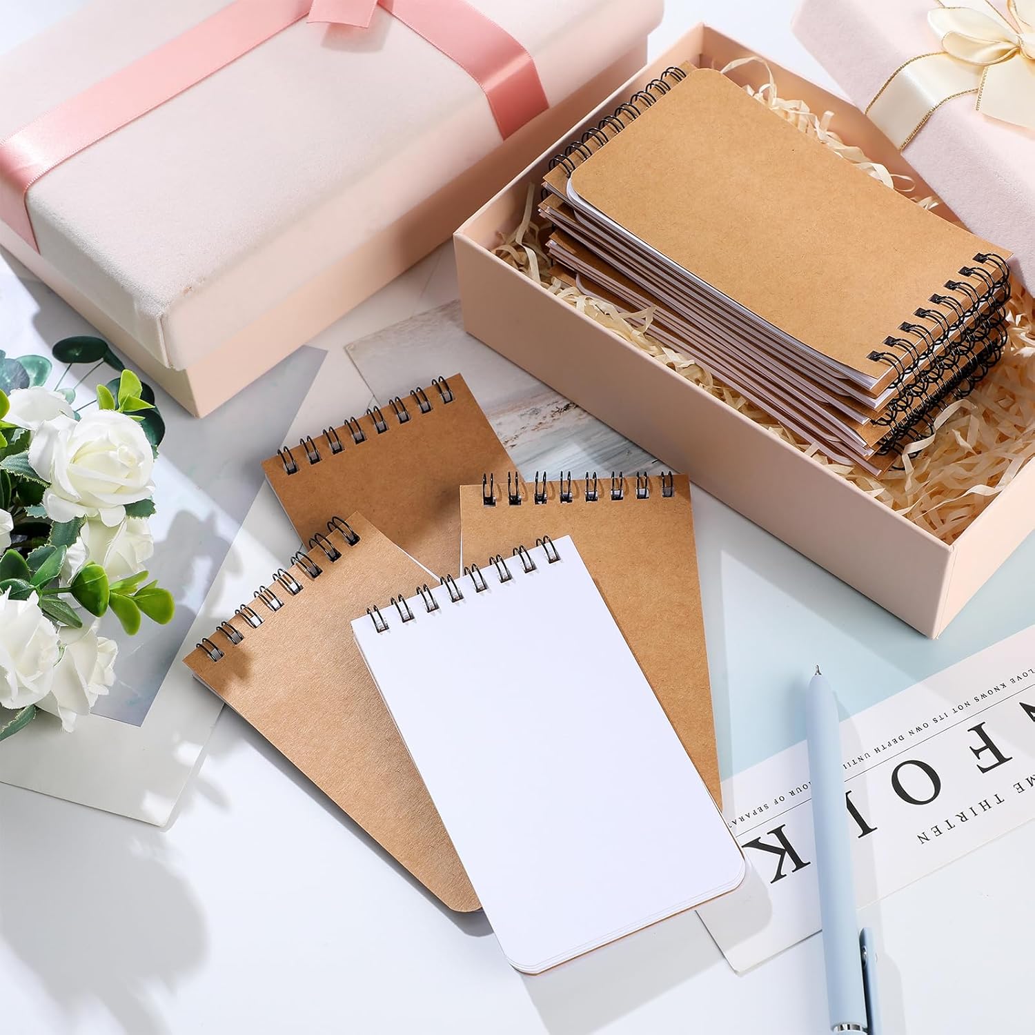 Kisston 120 Pcs Top Bound Memo Books Bulk Memo Notebooks 25 Sheets/pad Mini Memorandum Small Wirebound Spiral Notepad Paper Pocket Notebook for Home Office(3 x 5 Inch,Kraft Color)