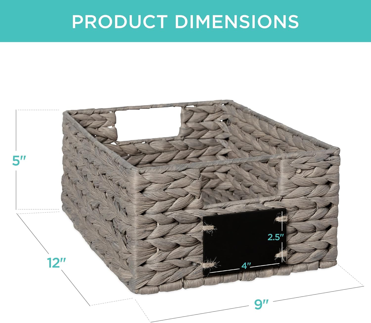 Best Choice Products Set of 4 9x12in Water Hyacinth Pantry Baskets, Woven Organizers w/Chalkboard Label, Chalk Marker - Gray