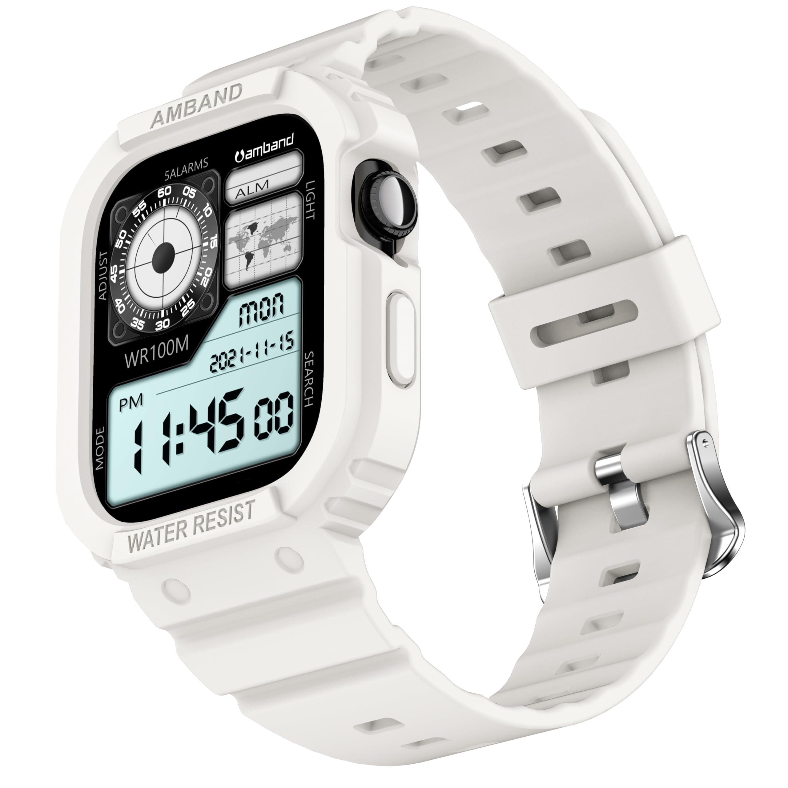amBand Rugged Case with Band for Apple Watch Series 11 10 46mm, Shockproof &amp; Protective Sport Bumper Cover, Lightweight &amp; Comfortable Strap for Men &amp; Women, White