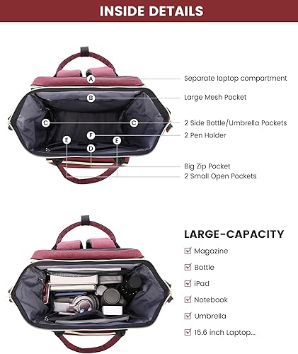 Miniatura 3 de LOVEVOOK - Mochila para laptop para mujer, mochila de 15.6 pulgadas con compartimento para laptop, resistente al agua, antirrobo, con cargador, para