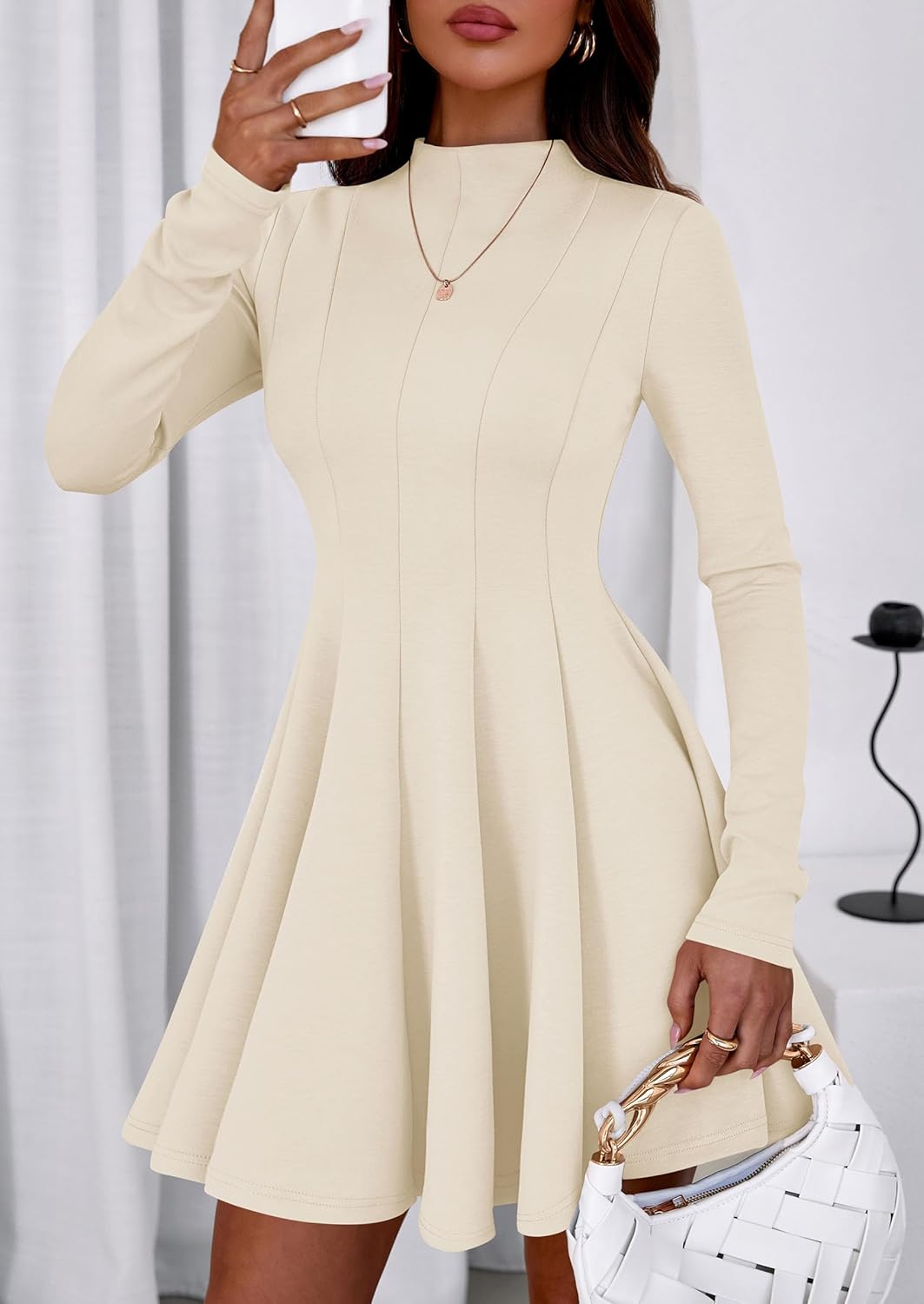 PRETTYGARDEN Fall Dresses for Women Elegant Classy 2026 Casual Long Sleeve Swing A Line Ruffle Short Homecoming Party Dress - Image 3