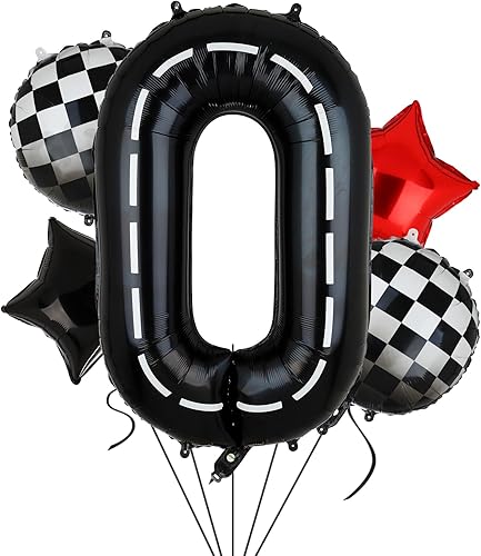 Miniatura 10 de Globos de cumpleaños de auto de carreras de 40 pulgadas, globo de número 8 para niños negros de 8 años, suministros de decoración de fiesta