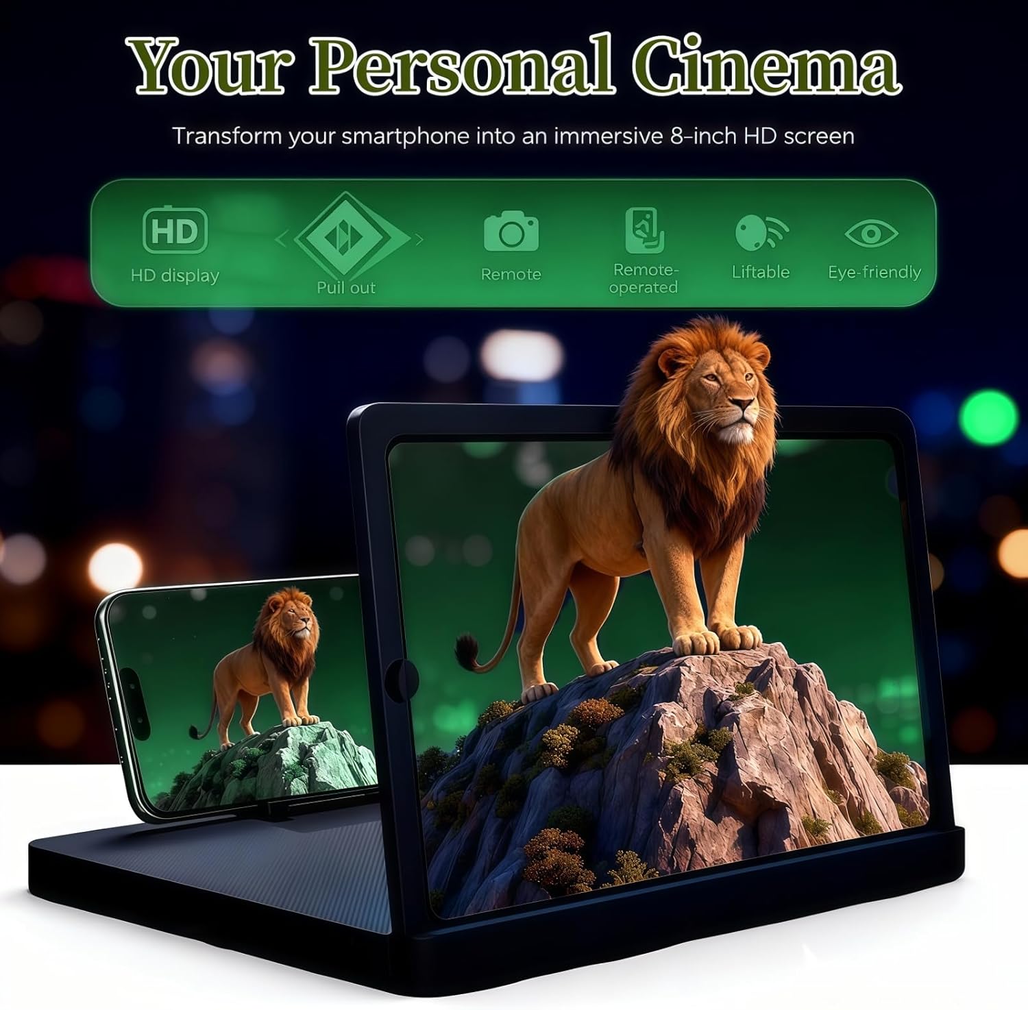 Screen Magnifier with Stand – Foldable Smartphone Amplifier for All Phone, Ultra HD Mobile Phone Magnifier, Upgrade Your Bedside & Travel Entertainment to a Personal Mini Theater (14 Inch)
