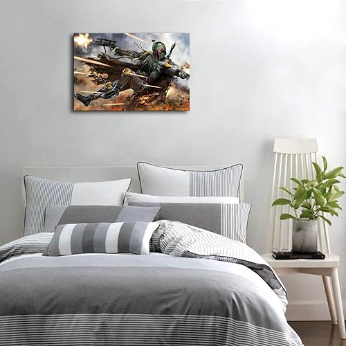 Miniatura 5 de YASOJUN Lienzo decorativo para la pared, diseño de Boba Fett de Wars on Star, cazador de recompensas, pósteres de lienzo de película Mando para