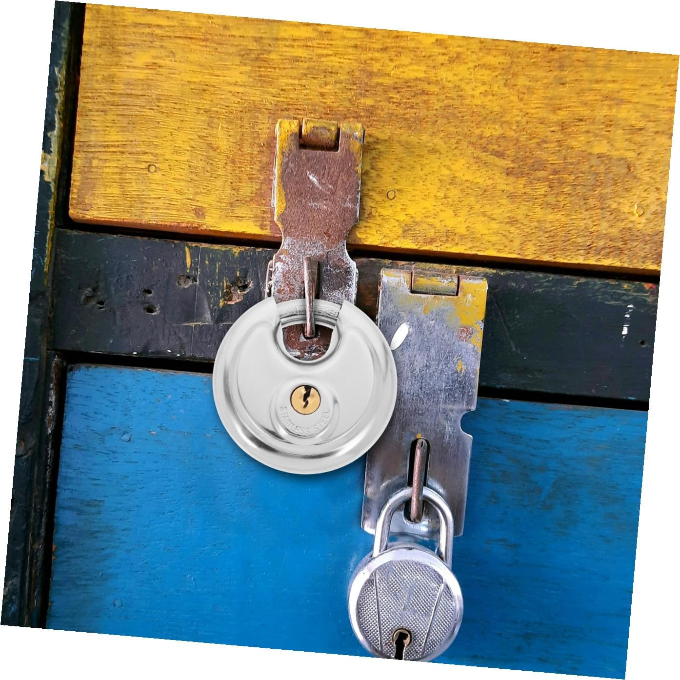2 Pcs Disc Padlock Trailer Door Locks Stainless Steel Padlock Disk Storage Lock Candados Garage Gym Candados De Alta Seguridad Anterlock Combos Matlocl Stainless Steel Silver