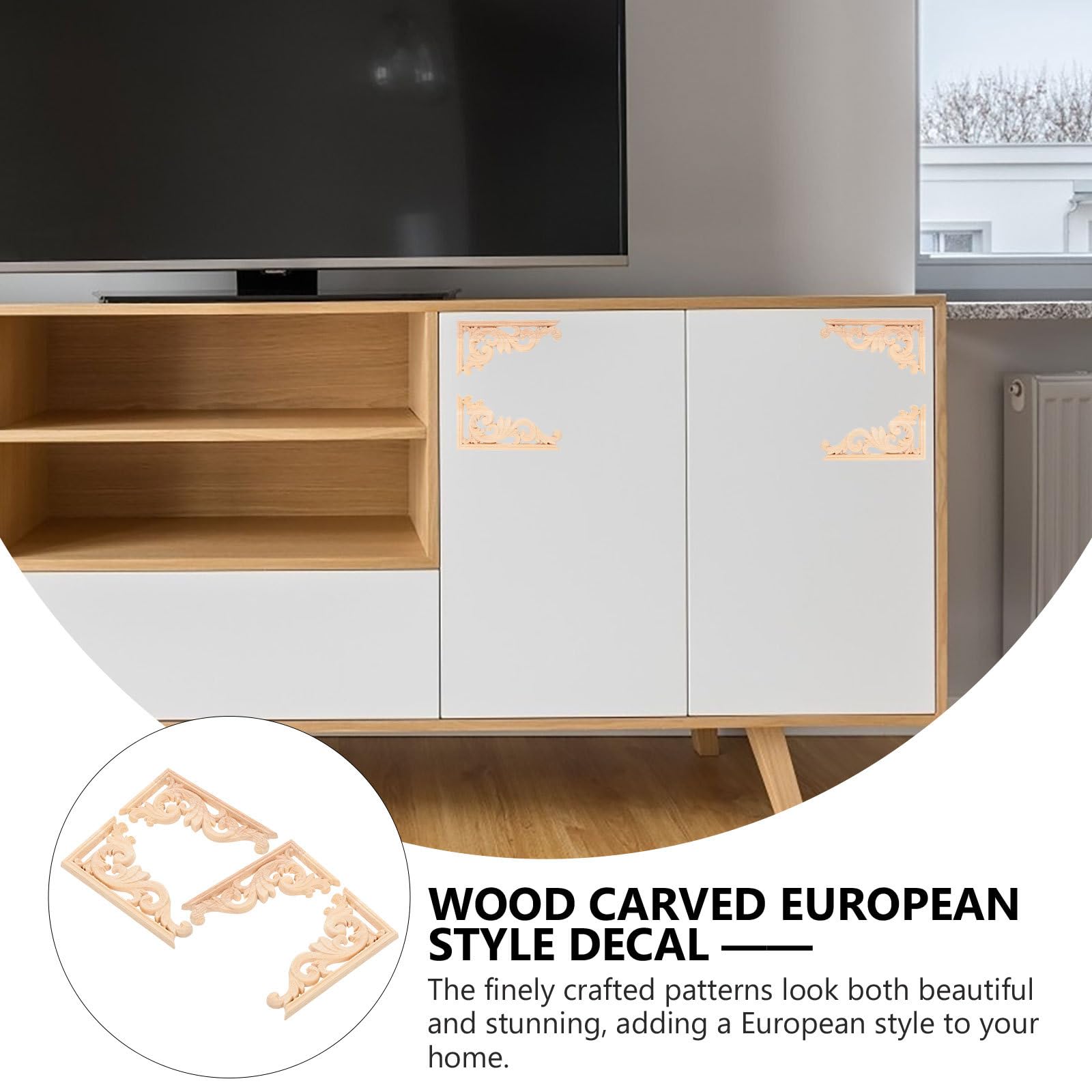 Moulure Plafond 8 Appliques Bois Sculpté Fleurs - 10x10cm Et 12x12cm - Décoration Meuble Style Rétro Applique Bois