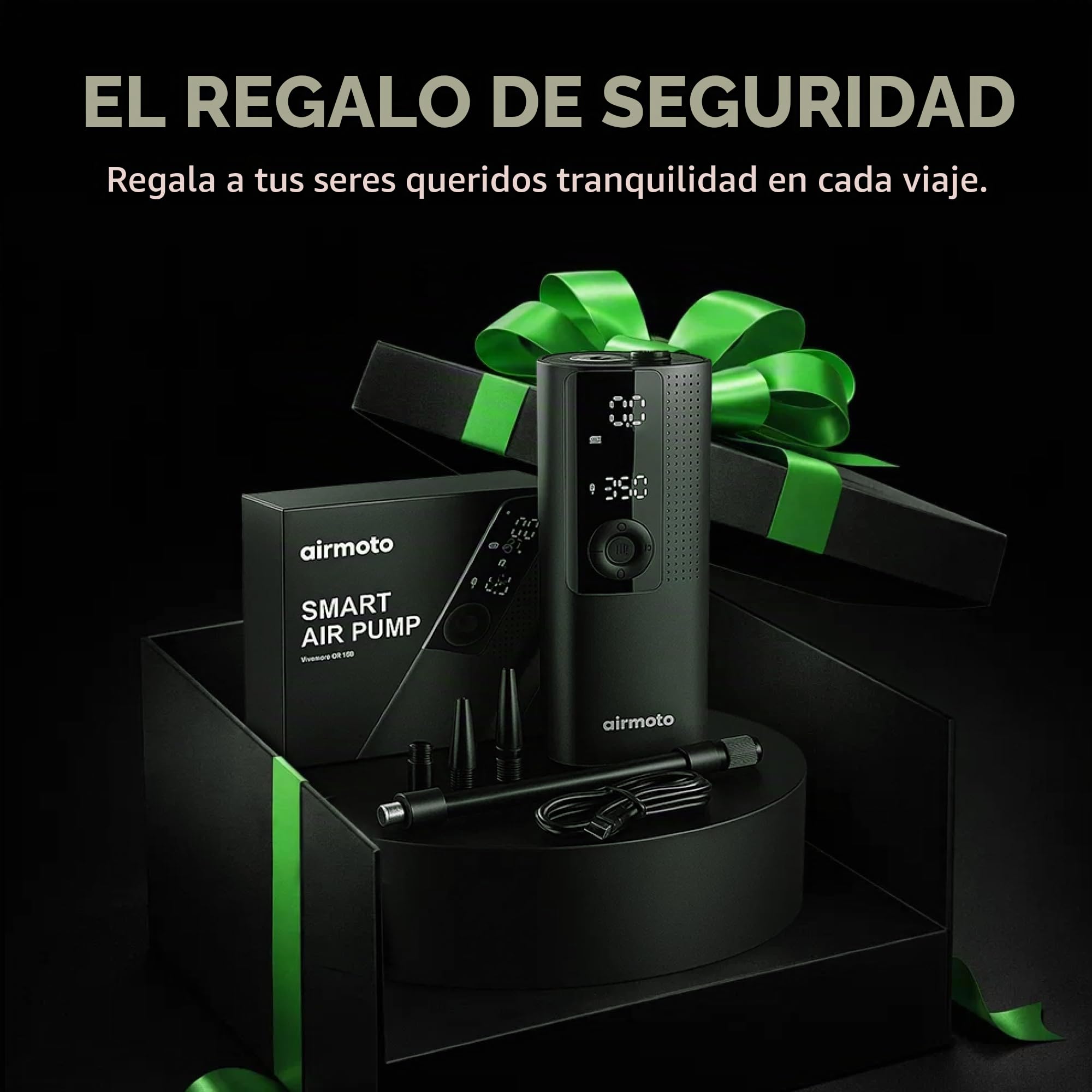 Airmoto La bomba de aire portátil original, 120 PSI compresor de aire inflador de neumáticos – se adapta a neumáticos de coche, camión y motocicleta – Medidor de presión digital, bomba compacta