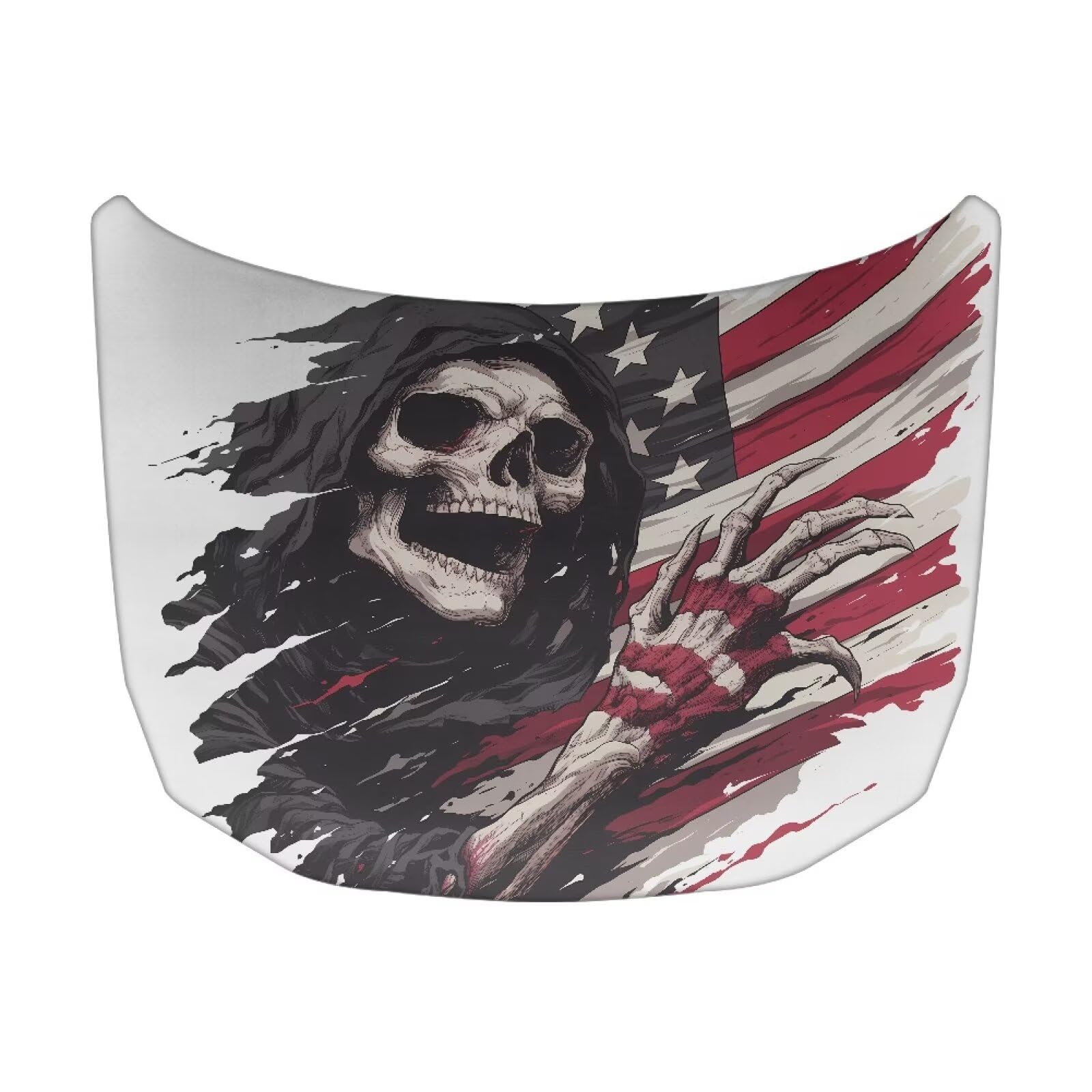 American Flag Skull Design Car Hood Cover Stretchable Car Hood Wrap Blanket Waterproof Automotive Accessories for Compact Sedans SUV Trucks Minivan (59×39 Inch)