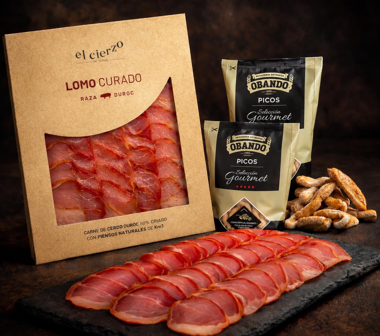 MARIA GOURMET - Panier Gourmand a Offrir Coffret Gourmand Charcuterie Espagnole Gourmet – Jambon de Teruel AOP - Lomo Duroc - Saucisson Longaniza d’Aragon - Tuiles à la noix de coco et chips - Box1