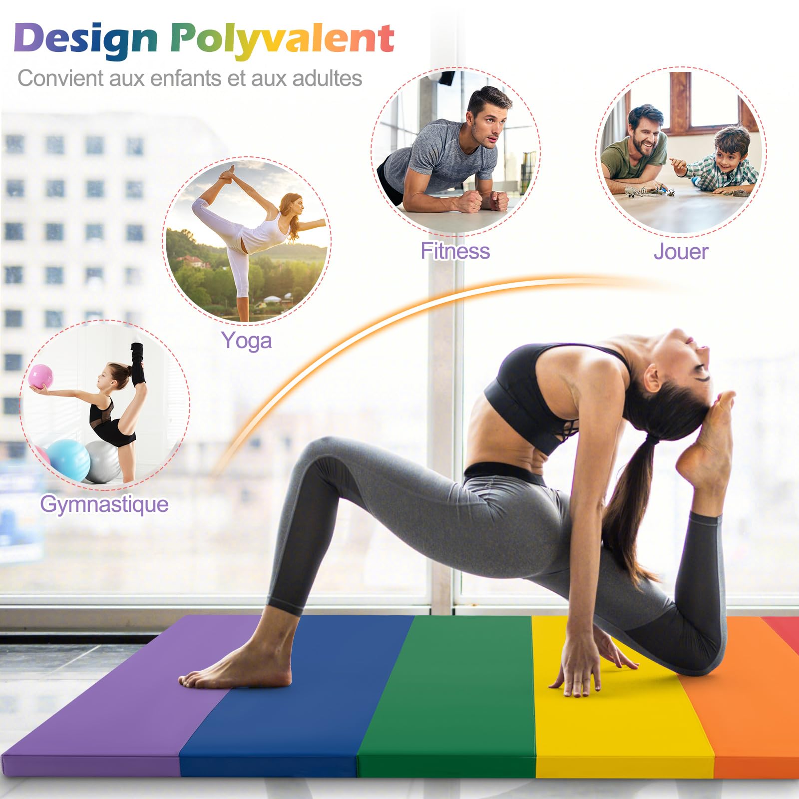 COSTWAY Tapis de Gymnastique Pliable Epais, Matelas d'Entrainement en Mousse et PU avec Poignées, pour Gymnastes Entraînements Yoga