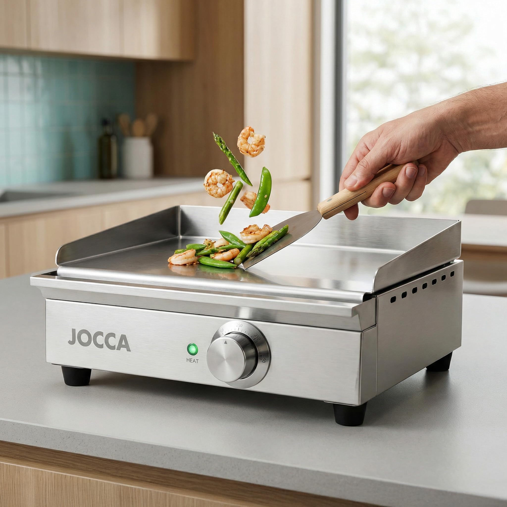 Jocca Elektrische Grillplatte Teppanyaki 39,6 x 26 cm Edelstahl Temperaturregelung 50-300°C
