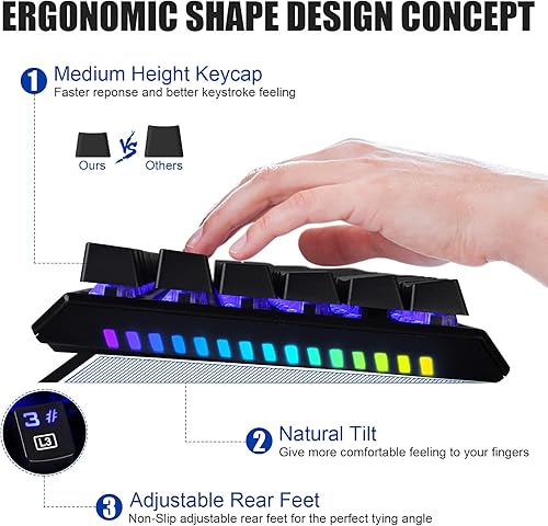 Miniatura 3 de GOFREETECH - Teclado mecánico de PC con cable RGB retroiluminado azul LED resistente a derrames sensación mecánica ergonómica de 104 teclas