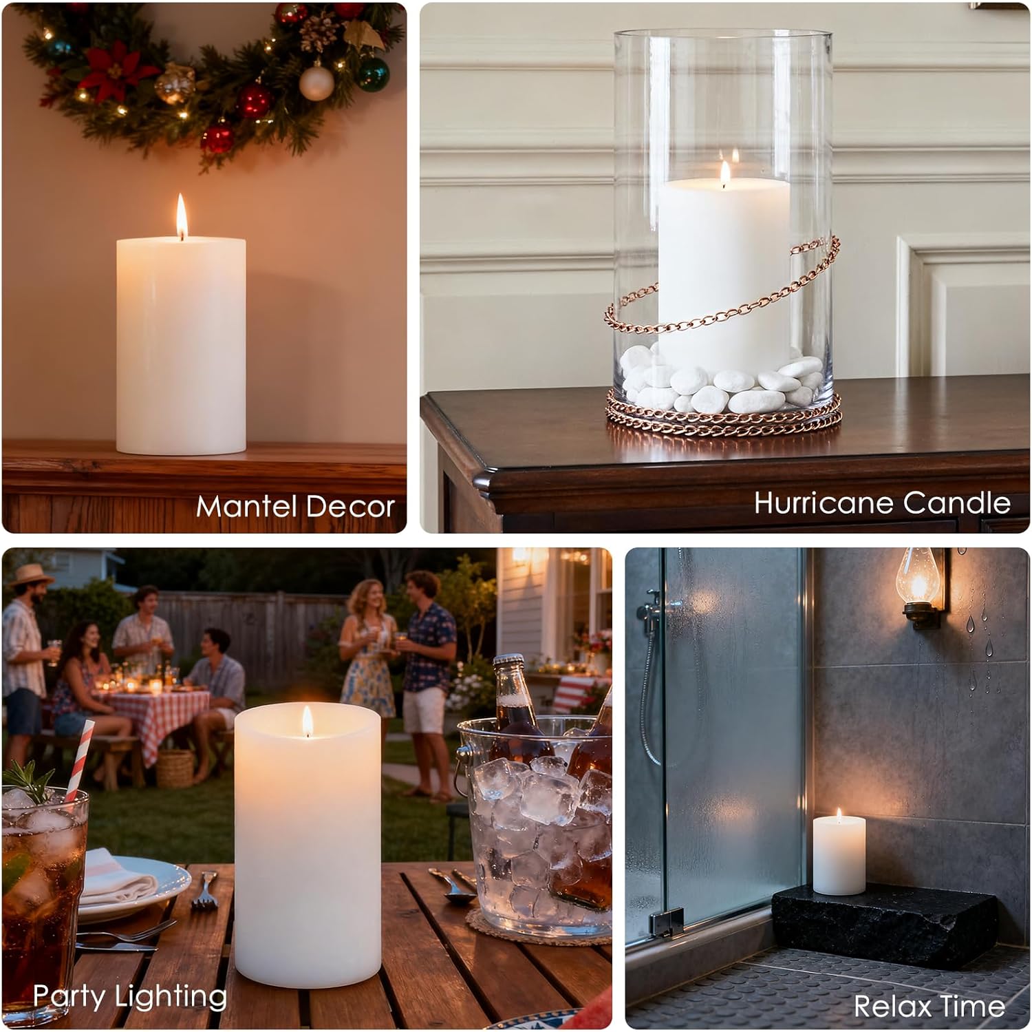 4x6 Inch White Pillar Candles, 2 Packs, 300-Hours Long Burning Time Totally, Unscented Large White Candles for Mantel Decor, Home Holiday Table Decor, Smokeless & Dripless - Image 6