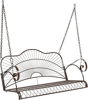 VINGLI Upgraded Metal Patio Porch Swing, 660 LBS Weight Capacity Steel Porch Swing Chair for Outdoors, Heavy Duty Swing Chair Bench for Gardens & Yards (Pattern 3)