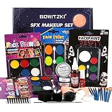 Bowitzki Halloween Makeup Set Oil Based Face Body Paint Special Effects Kit SFX Sponges Scar Wax Fake Blood Brush Tooth Paint Halloween Party SFX Cosplay