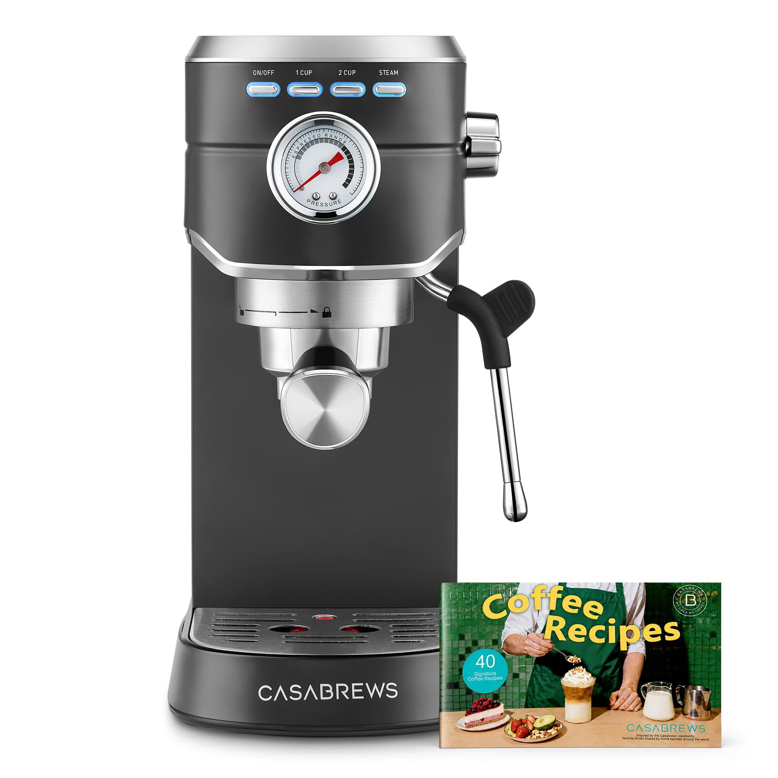 CASABREWS Ekspres do kawy z 20 barami, ekspres do kawy ze stali nierdzewnej ze spieniaczem do mleka, kompaktowy domowy ekspres do cappuccino, ekspres do kawy i