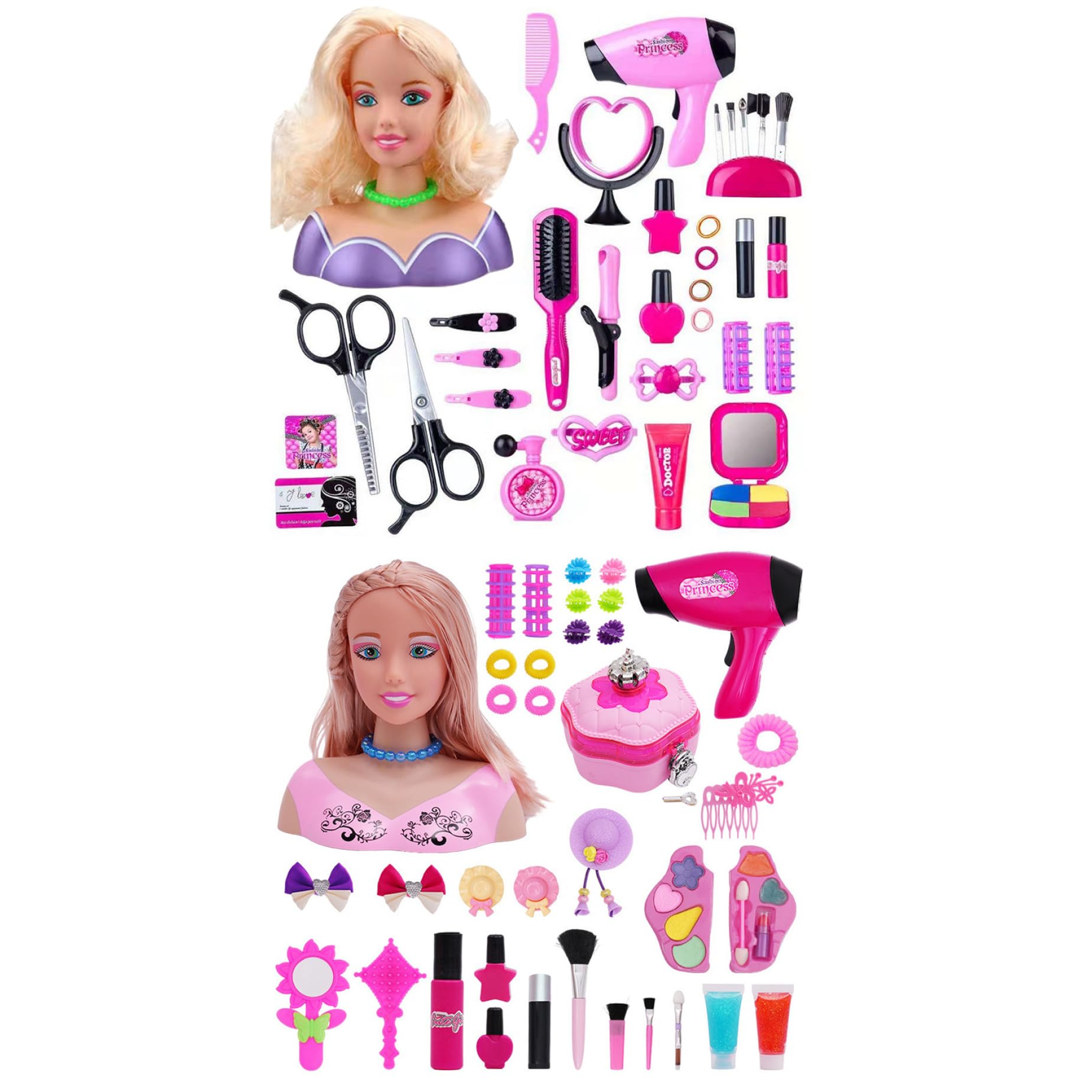 Cabeza de muñeca con Estilo para niños, 39 Unidades/Juego, Cabeza de muñeca con Estilo de Pelo Seguro para niñas, Juego de peluquería con Accesorios para el Cabello para niñas