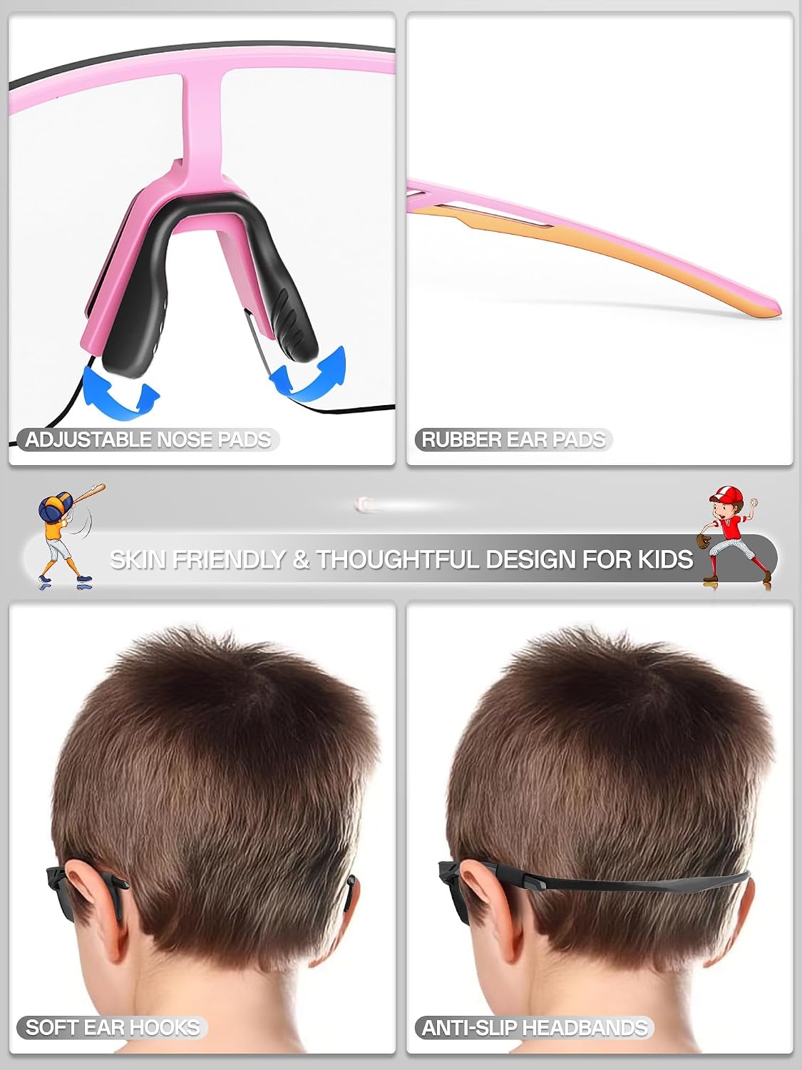 KAPVOE Kids Baseball Glasses Youth Sports Sunglasses Softball Cycling Running Shades Boys Girls Age 3-14 - K9035